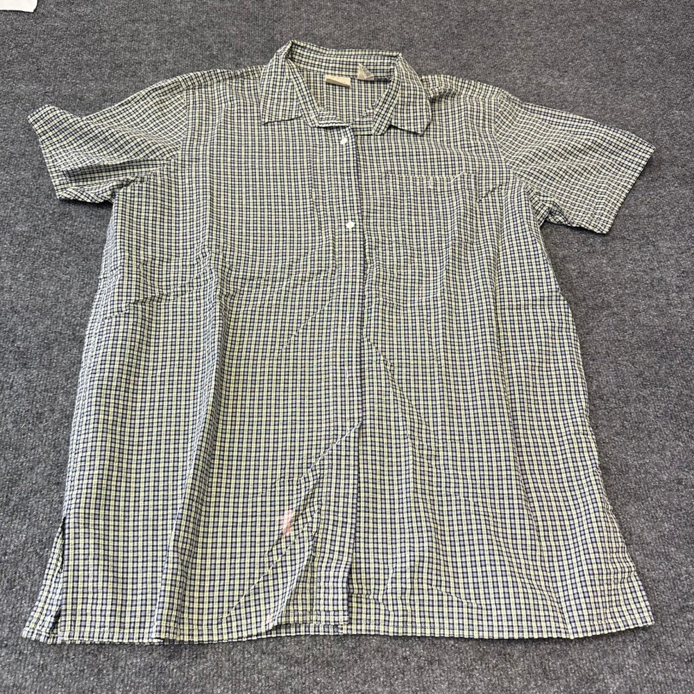 L.L. Bean Shirt Womens Size 18W Green Navy Plaid Cotton Short Sleeve Button Down